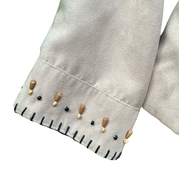 Dressbarn Embroidered Beaded Faux Suede Southwest Open Front Jacket Beige Size L - Picture 4 of 6